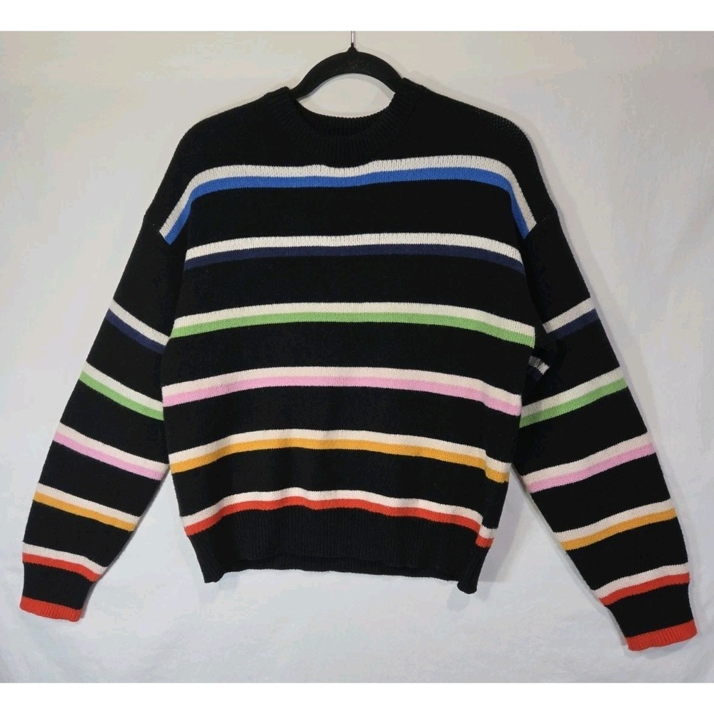 THML Stripe Love Rainbow Striped Sweater Womens Small Crewneck WK0293-BK